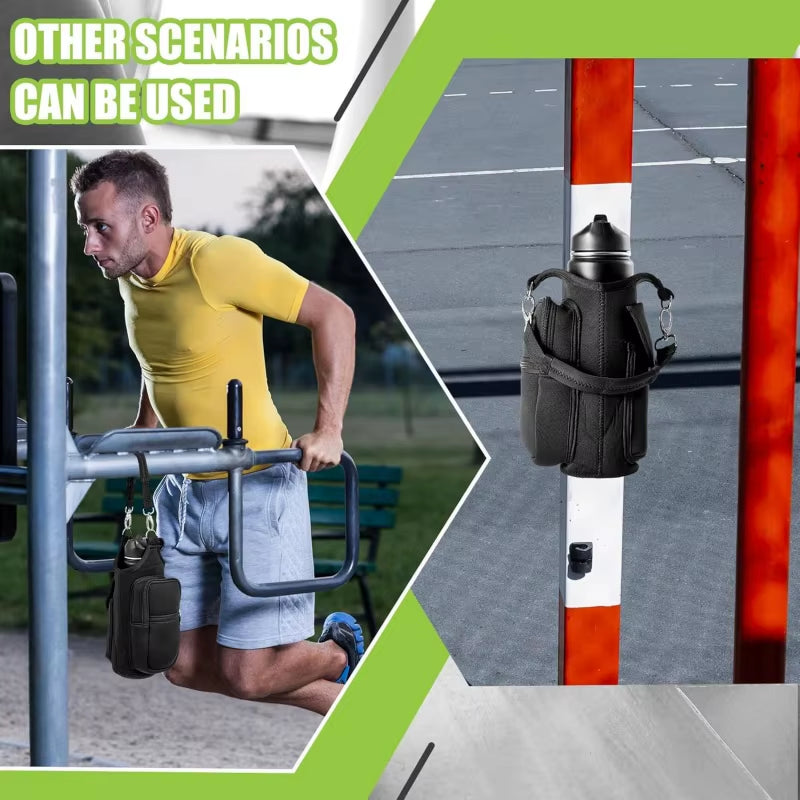 Magnetic Water Bottle Holder with Phone Pocket, Shoulder Strap, and Six Built-In Magnets