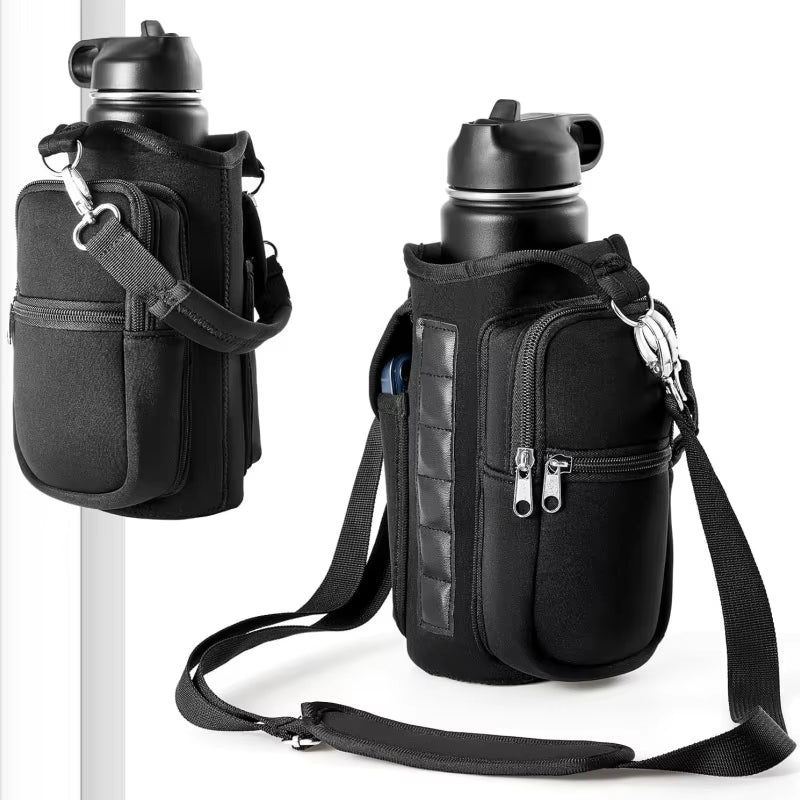 Magnetic Water Bottle Holder with Phone Pocket, Shoulder Strap, and Six Built-In Magnets