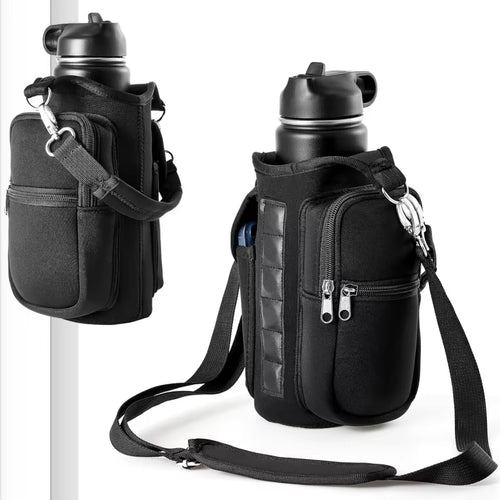 Magnetic Water Bottle Holder with Phone Pocket, Shoulder Strap, and Six Built-In Magnets